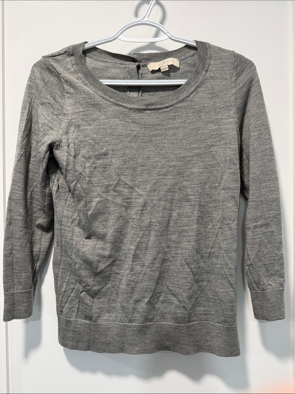 LOFT Heather Gray Scoop Neck Lightweight Sweater